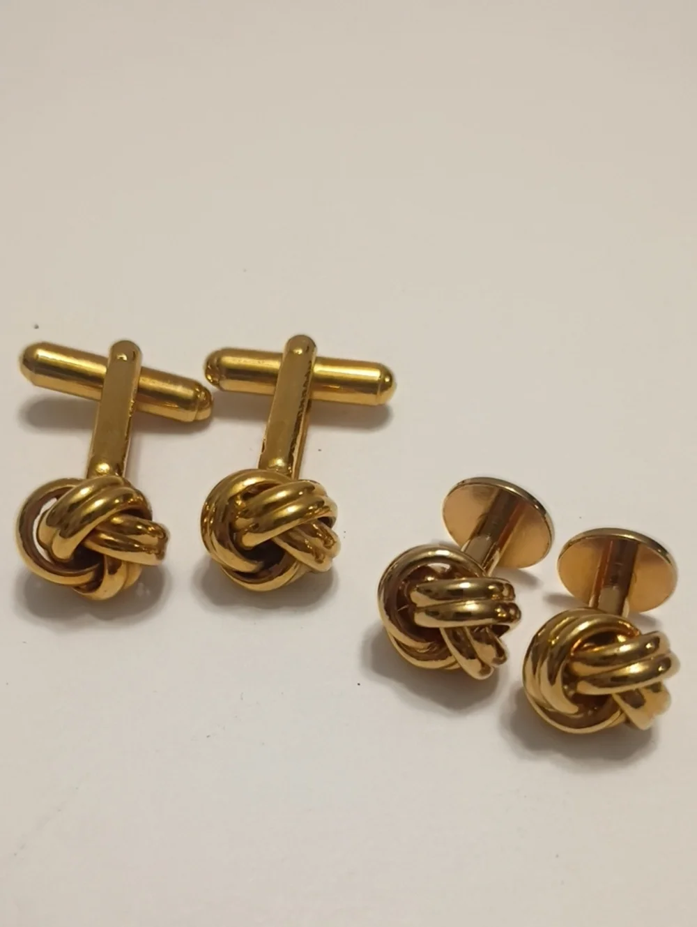 Mid Century Estate Gold Tone Knot Cufflinks and Shirt Studs Set